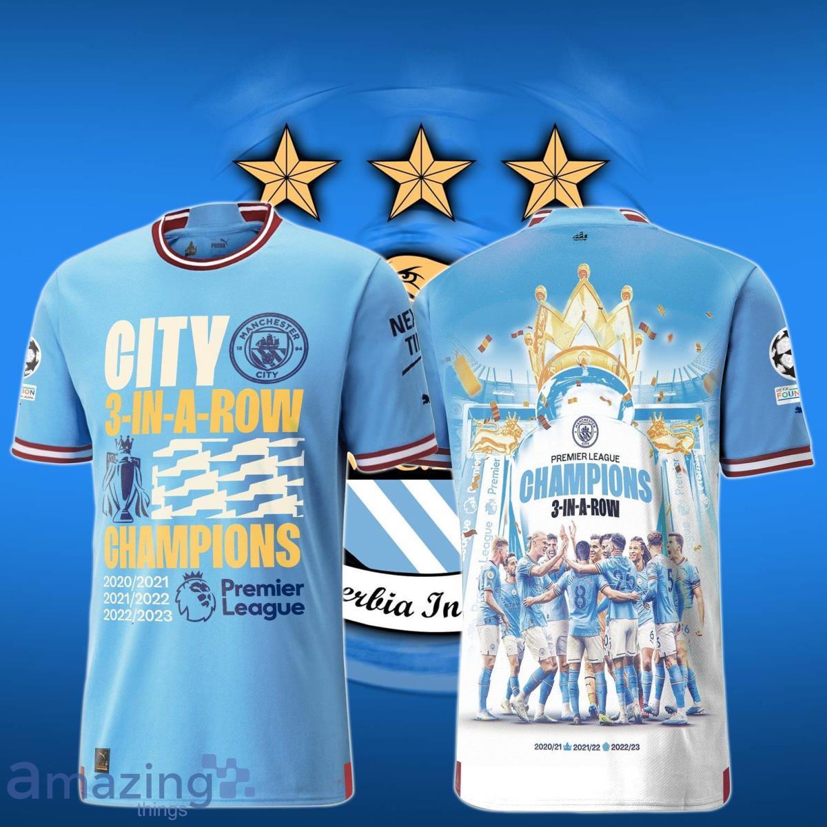 Manchester City 3 In A Row Champions League 2023 New Design Print 3D Shirt For Fans Product Photo 1