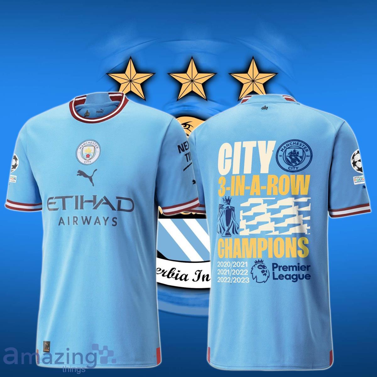 Manchester City 3 In Row Champions 2023 Print 3D Shirt For Men Women Product Photo 1
