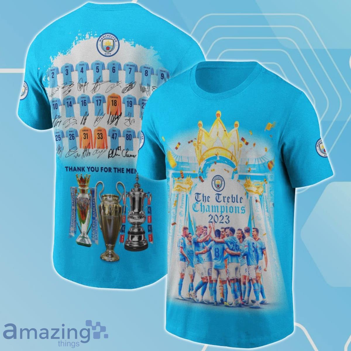 Manchester City The Treble Champions League 2023 Print 3D Shirt For Real Fans Product Photo 1
