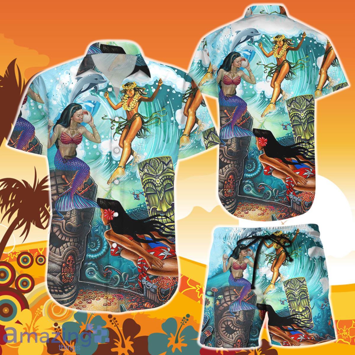 Mermaid Hawaiian Surfing Girl Under Sea Hawaii Shirt and Short Gifts For Summer Holiday Product Photo 1