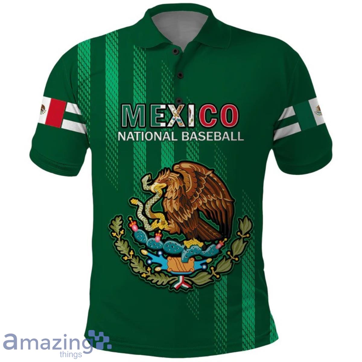 Mexico National Baseball 2023 On Green Background 3D Polo Shirt Product Photo 2