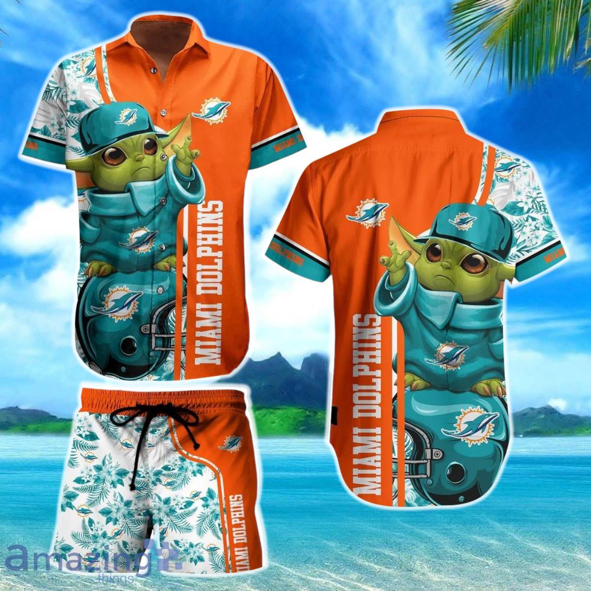 Miami Dolphins Football NFL Baby Yoda Hawaiian Shirt And Short New Collection Summer Perfect Gift For Fan Product Photo 1
