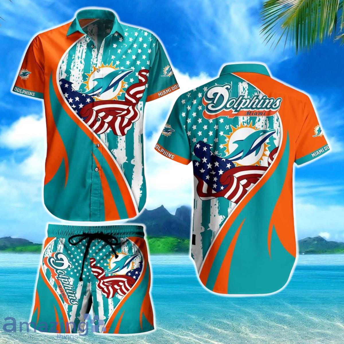 Miami Dolphins NFL Hawaiian Shirt Vintage US Flag Graphic Summer
