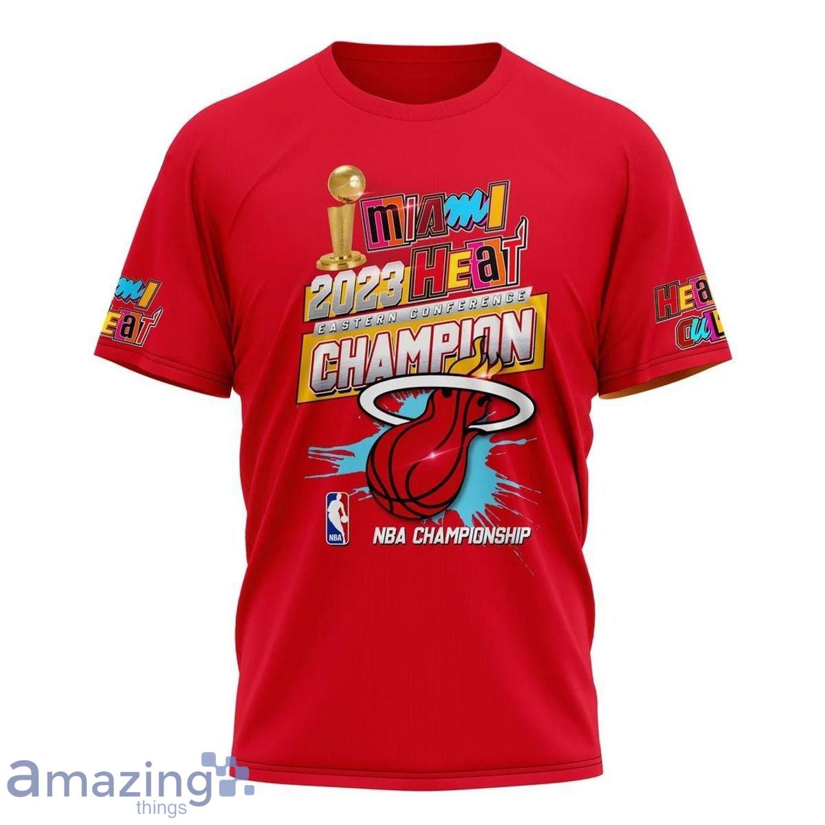 Miami Heat Champions 2023 Pattern On Red Background 3D Shirt For Fans Product Photo 1
