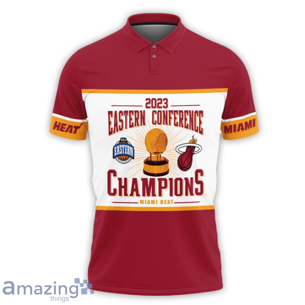 Miami Heat Eastern Conference Champions On Red Background 3D Polo Shirt Product Photo 2
