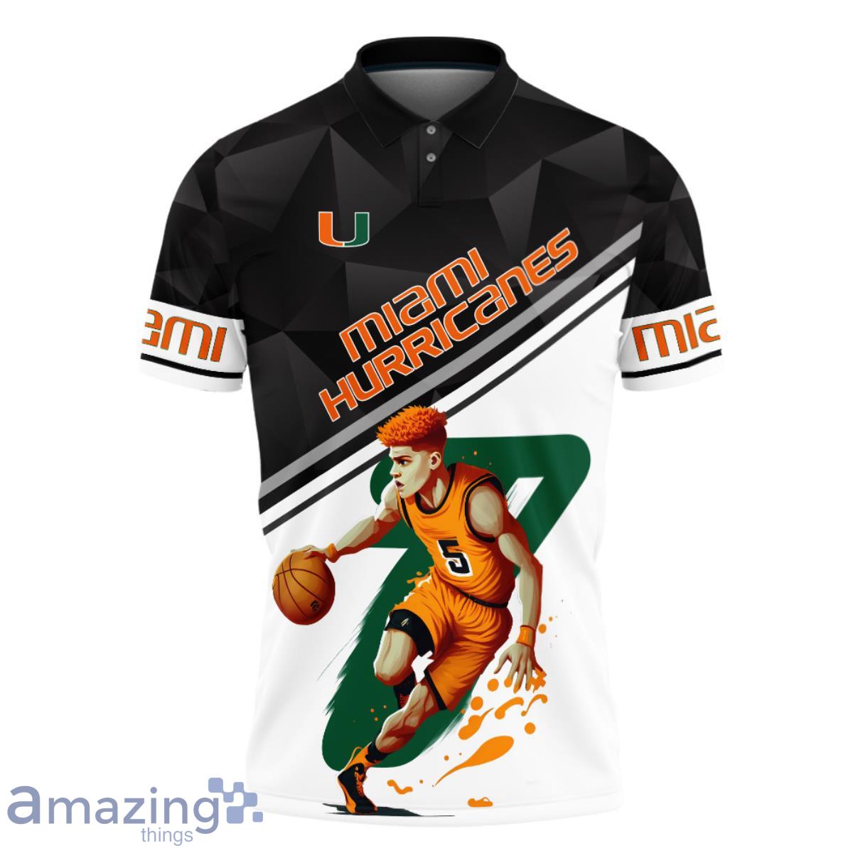 Miami Hurricanes Basketball Mascot Pattern 3D Polo Shirt Product Photo 2