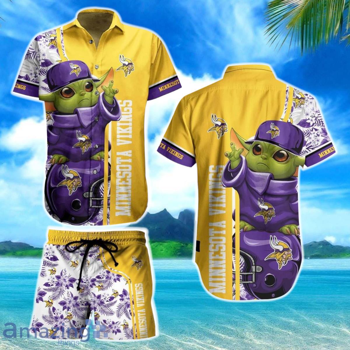 Minnesota Vikings Football NFL Baby Yoda Hawaiian Shirt And Short New Collection Summer Product Photo 1