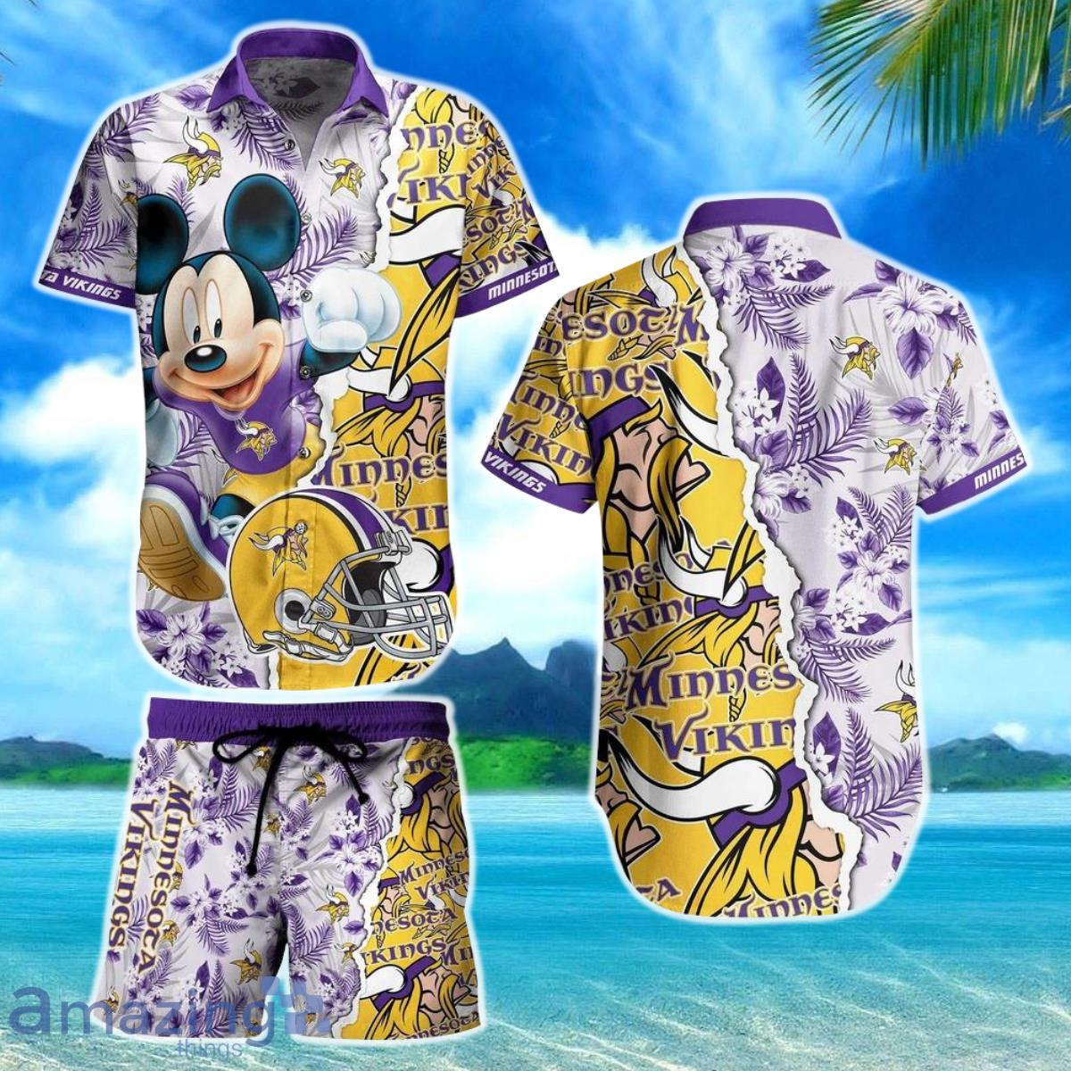 Minnesota Vikings Nfl Mens Hawaiian Button Up Shirt