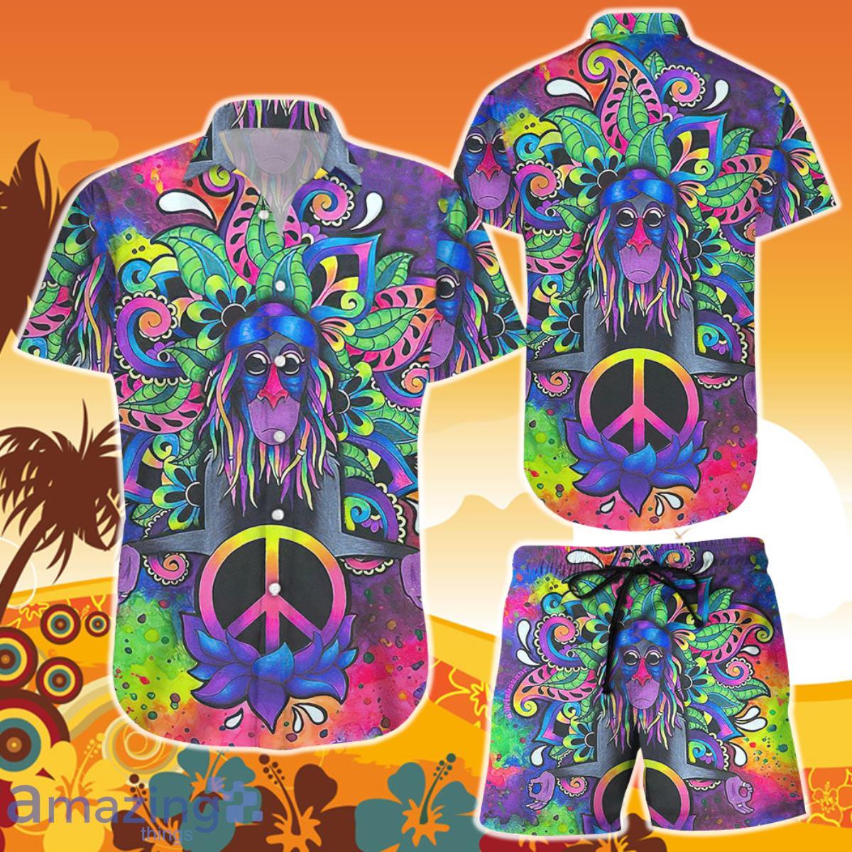 Multicolored Monkey Colorful Peaceful Hippie Tropical Hawaiian Shirt and Short Product Photo 1