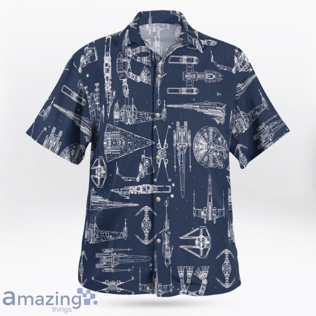 Navy Star Wars Space Ship Pattern Hawaiian Shirt Product Photo 1