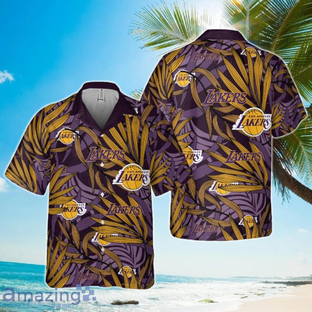 NBA Los Angeles Lakers Tropical Palm Leaves Hawaiian Shirt Product Photo 1