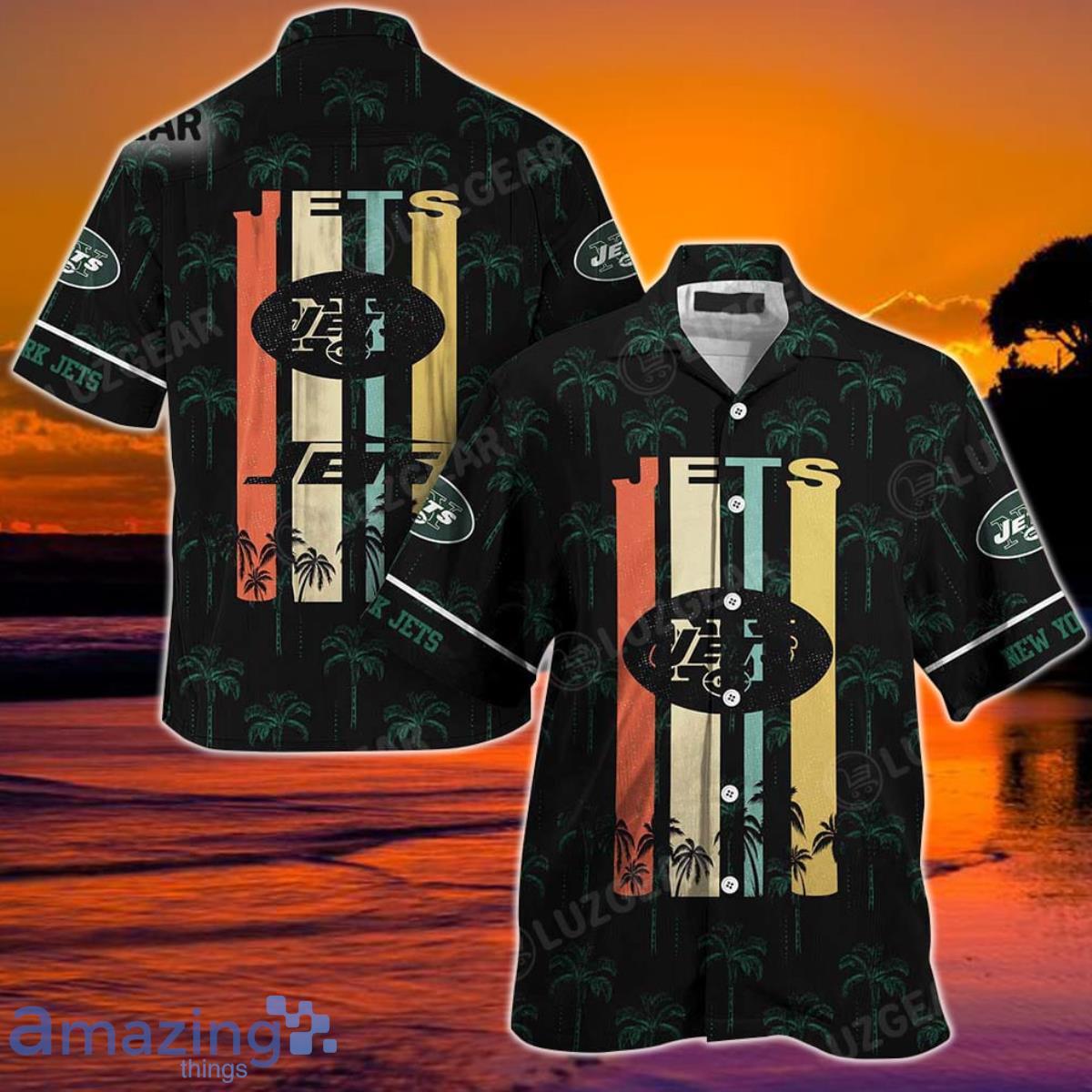 New York Jets NFL Hawaii Beach Shirt Retro Vintage Summer Short Sleeve Button Hawaiian Shirt Product Photo 1