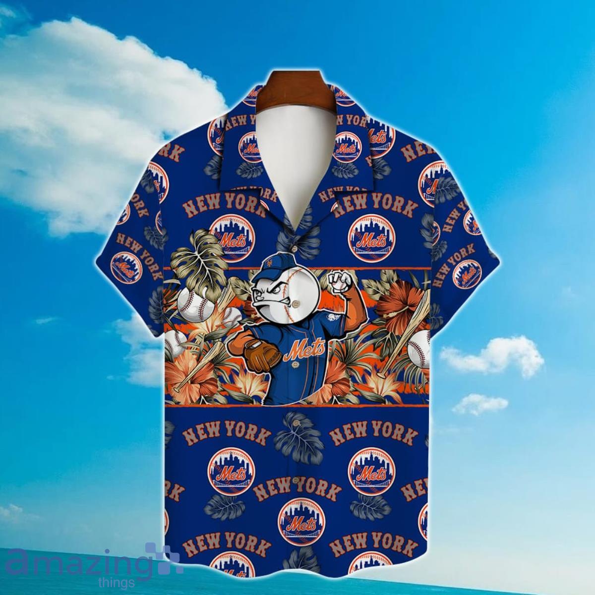 New York Mets Mascot And Leaves Tropical Style Hawaiian Shirt