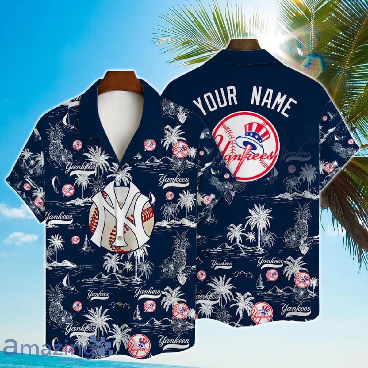 New York Yankees Baseball Pattern Vintage Hawaiian Shirt Custom Name