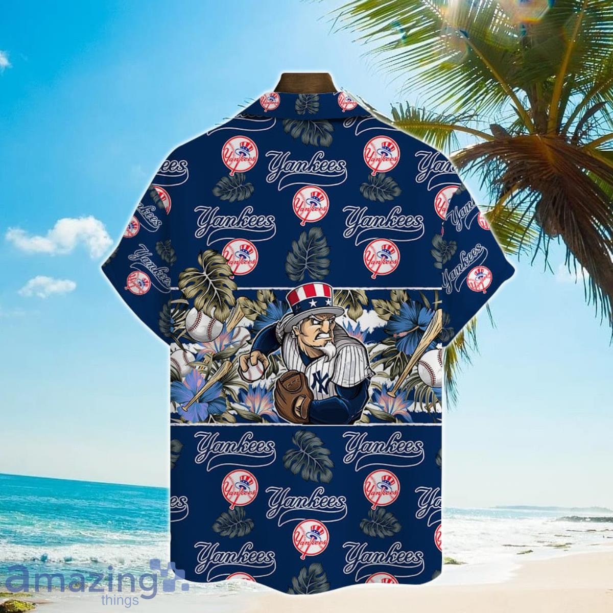 New York Yankees Major League Baseball Mascot And Hibiscus Pattern