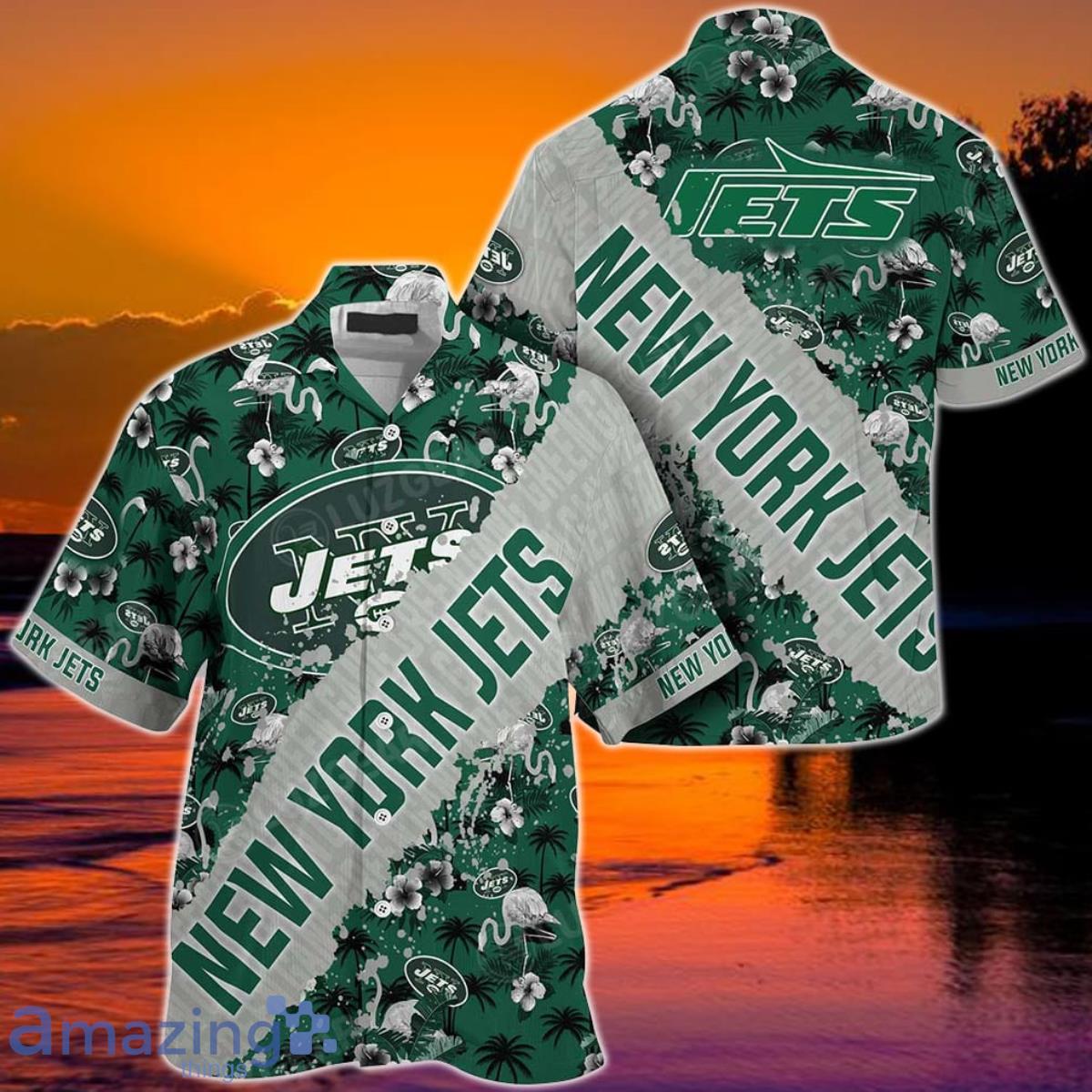NFL New York Jets Hawaiian Shirt With Tropical Pattern Flamingo Printed For Fans Product Photo 1