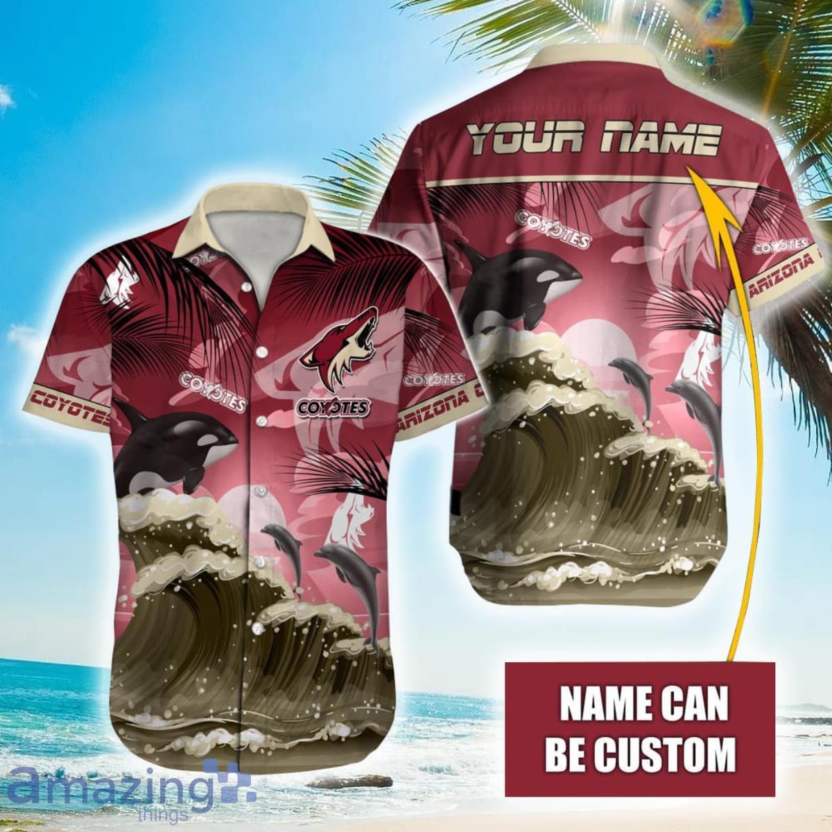 NHL Arizona Coyotes Orca And Waves Hawaiian Shirt Custom Name Product Photo 1