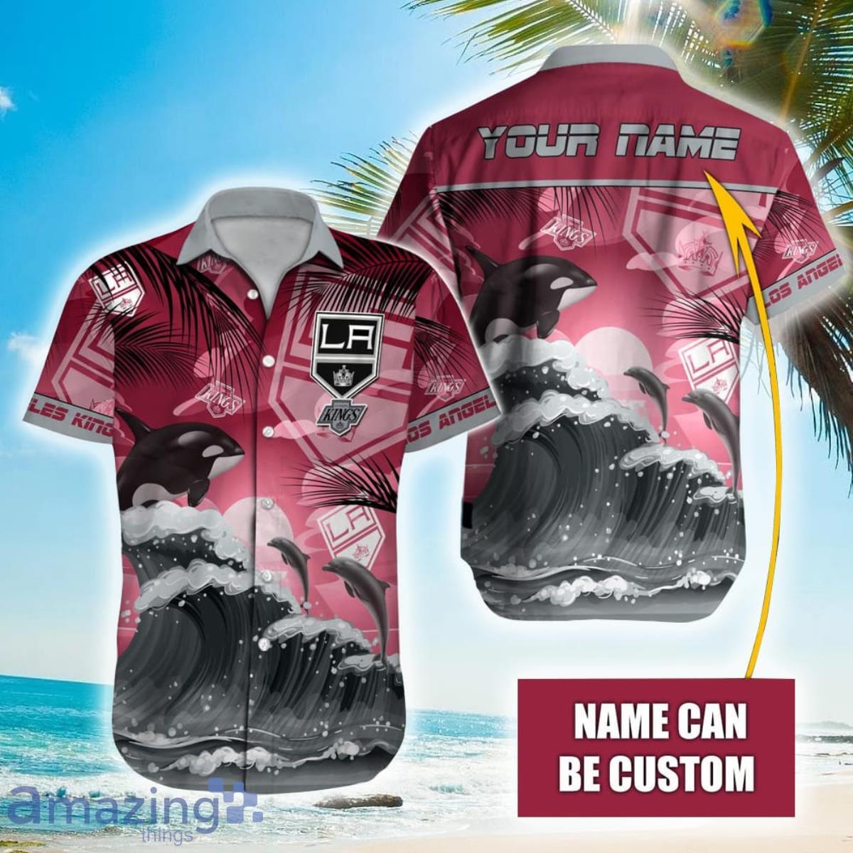 NHL Los Angeles Kings Orca And Waves Hawaiian Shirt Custom Name Product Photo 1