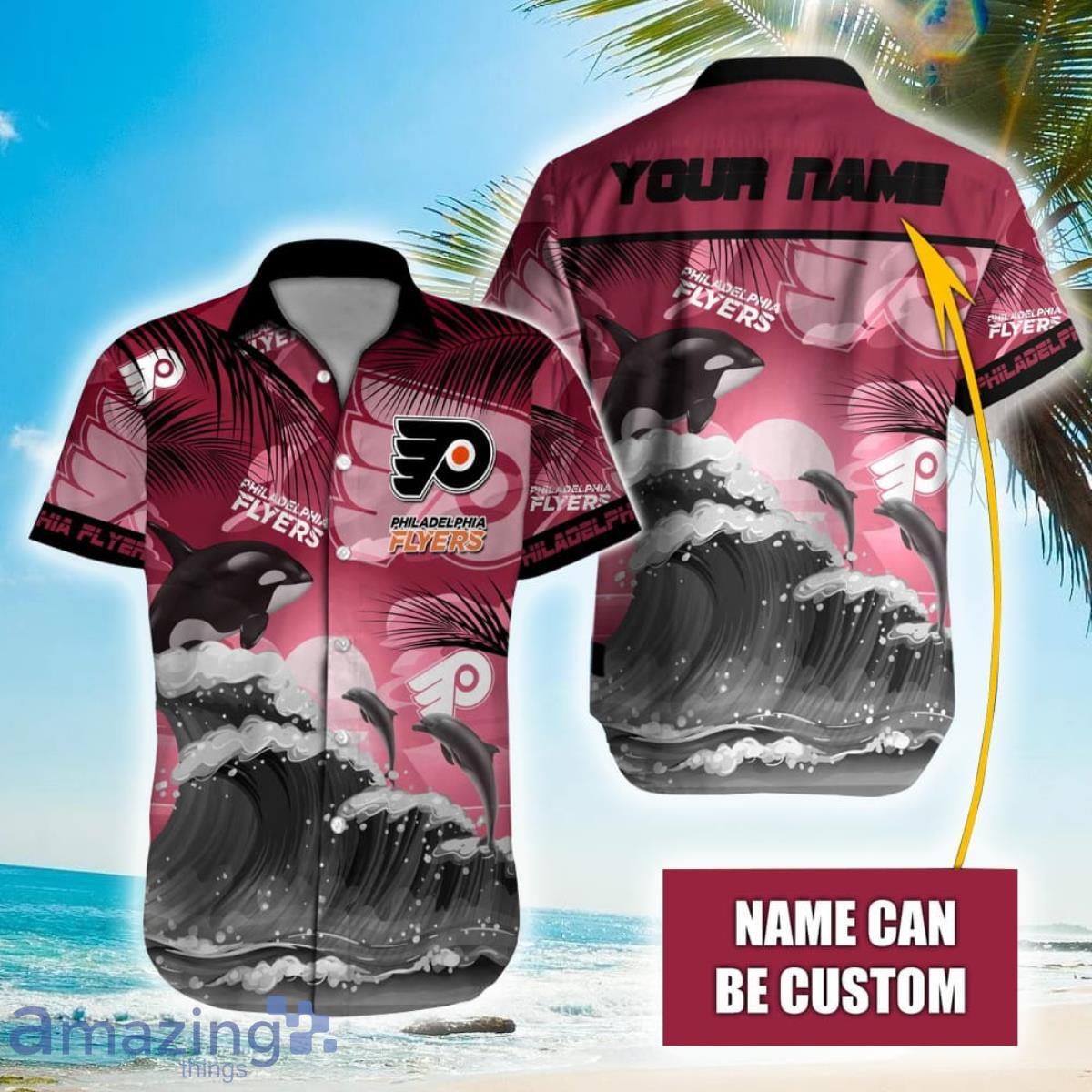 NHL Philadelphia Flyers Orca And Waves Hawaiian Shirt Custom Name Product Photo 1