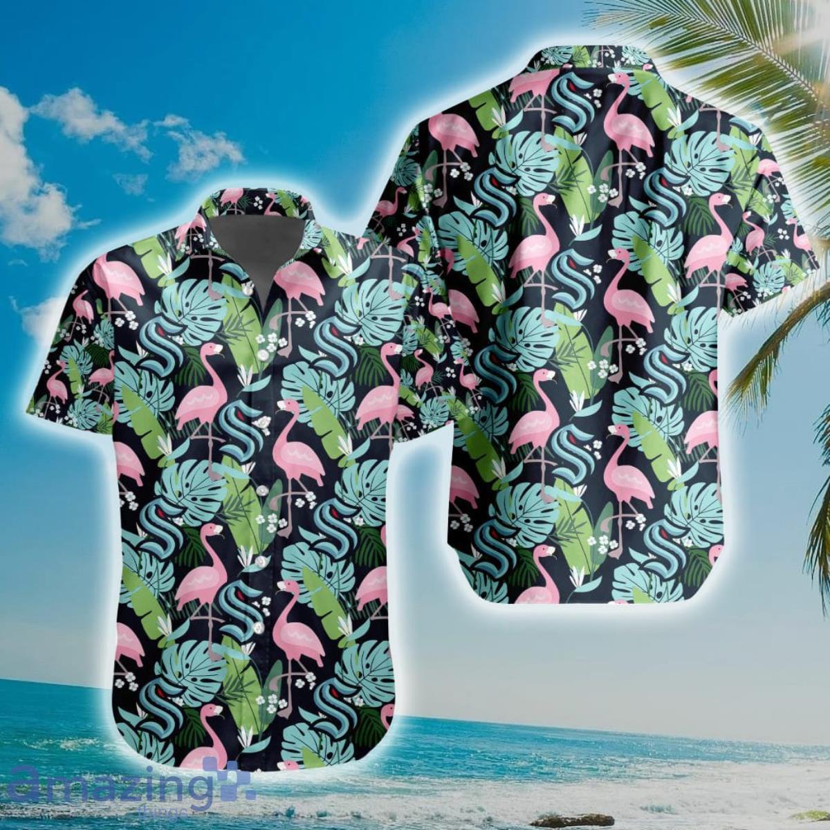 NHL Seattle Kraken Flamingo Flowers Hawaiian Shirt Product Photo 1