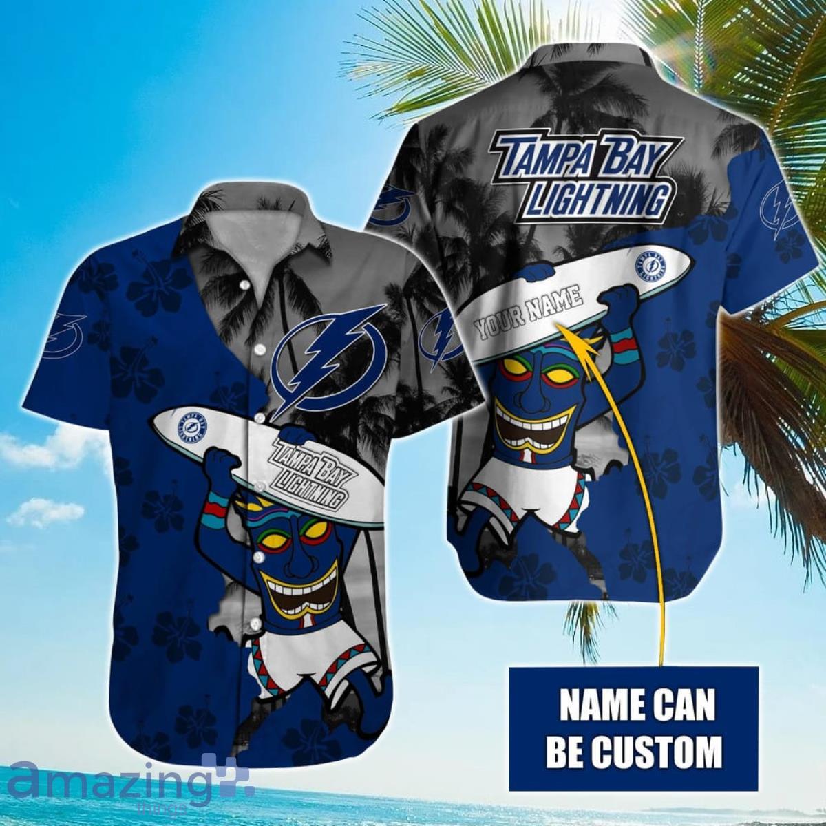 NHL Tampa Bay Lightning Beach Surfboard Hawaiian Shirt Custom Name Product Photo 1