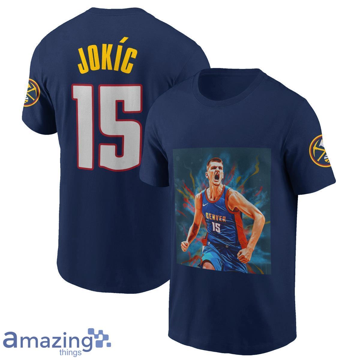 Nikola Jokic Number 15 Leading The Team Denver Nuggets NBA Champions Print T-Shirt Product Photo 1