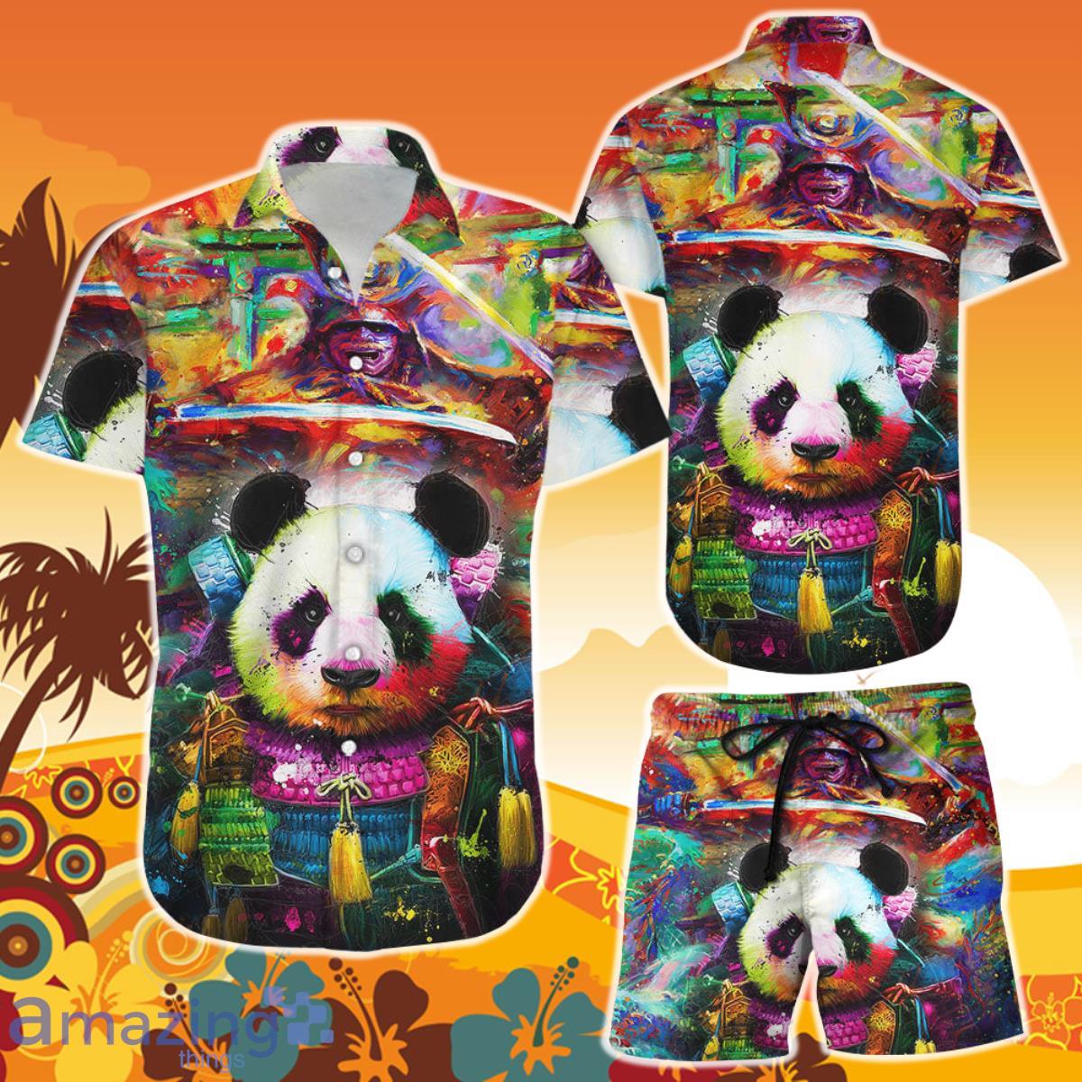 Panda Samurai Colorful Button Down Shirt and Short Gift For Panda Lovers Product Photo 1