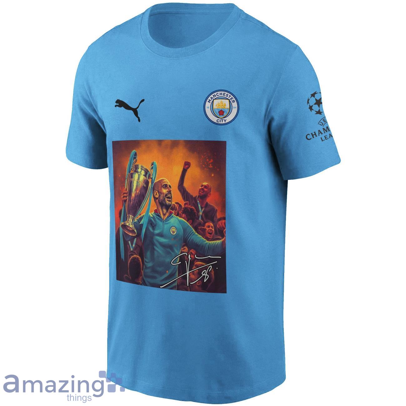 Pep Guardiola Manchester City Celebrating Winning Champions League Print Shirt Product Photo 1