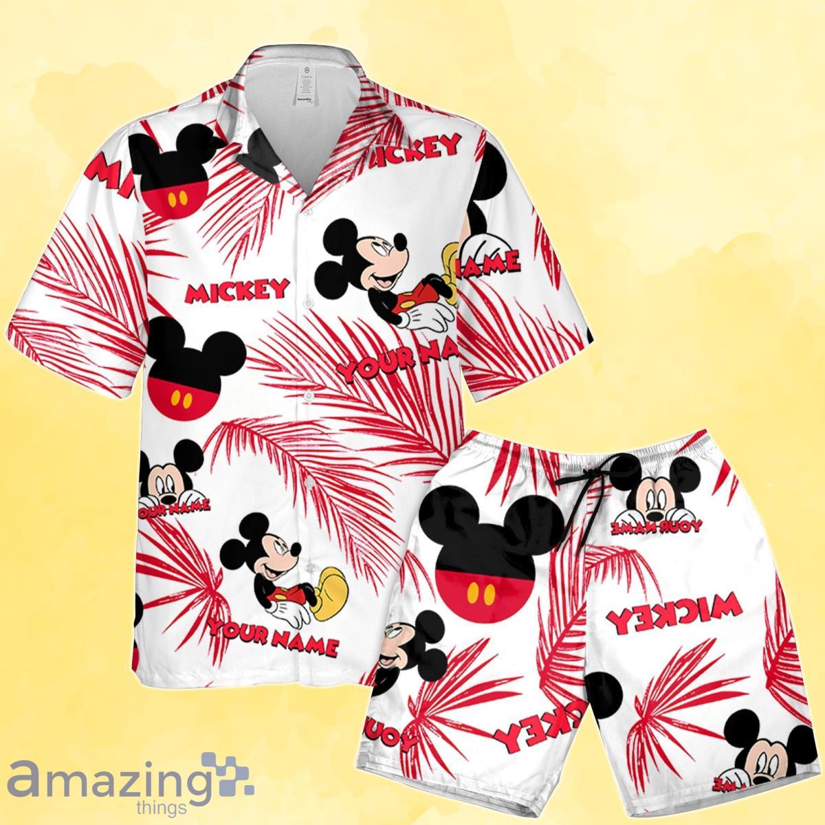Personalized Jersey Mickey Smile Hawaiian Palm Leaves Pattern Custom Hawaiian Shirt And Short Product Photo 1