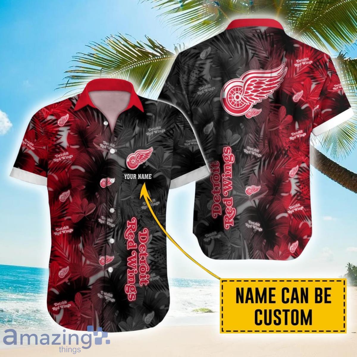 NHL Detroit Red Wings Hawaiian Shirt Pink Flamingo And Palm Leaves