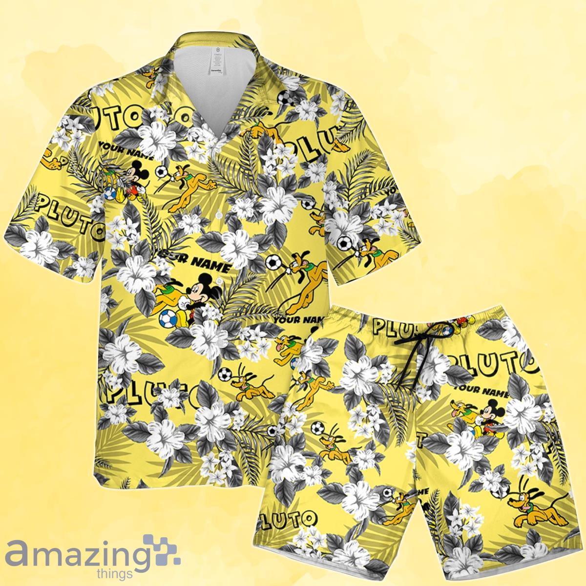 Personalized Pluto Vs Mickey Hawaiian Flowers Pattern Custom Hawaiian Shirt And Short Product Photo 1