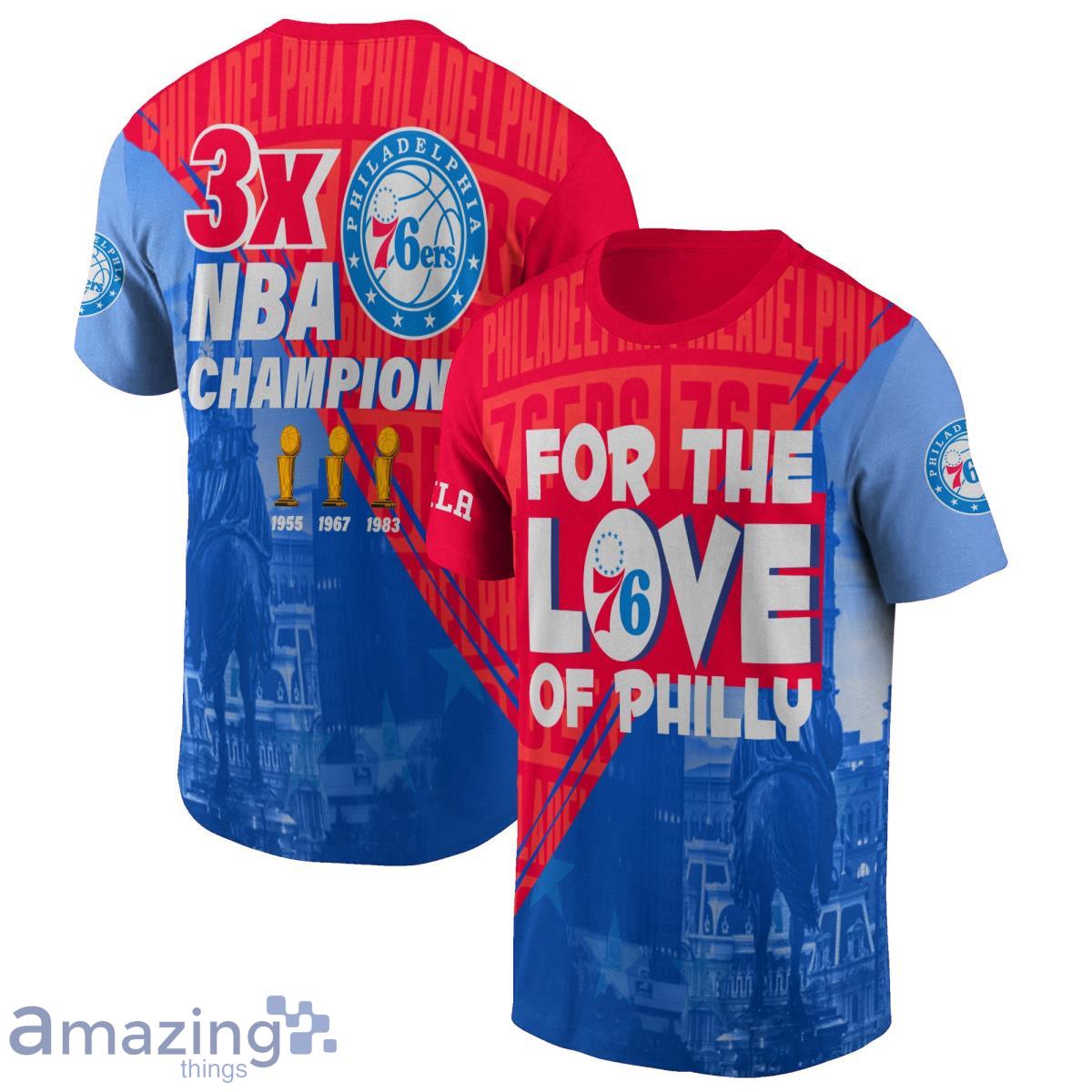 Philadelphia 76ers 3x Champions City Background Print 3D Shirt For True Fans Product Photo 1