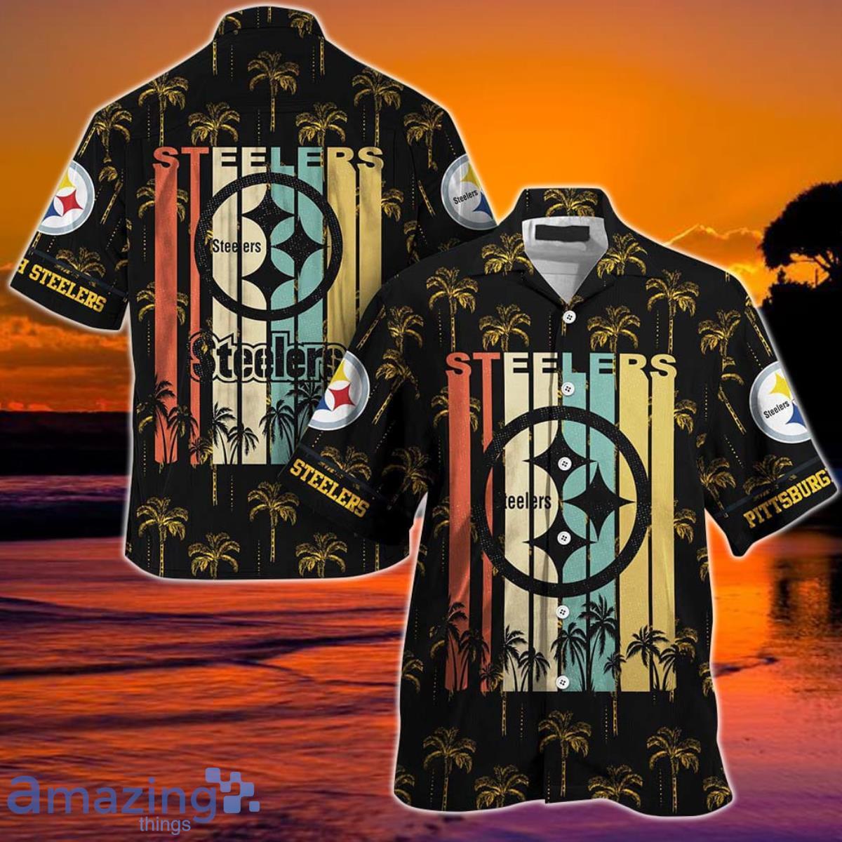 Pittsburgh Steelers NFL Hawaii Beach Shirt Retro Vintage Summer Short Sleeve Button Product Photo 1