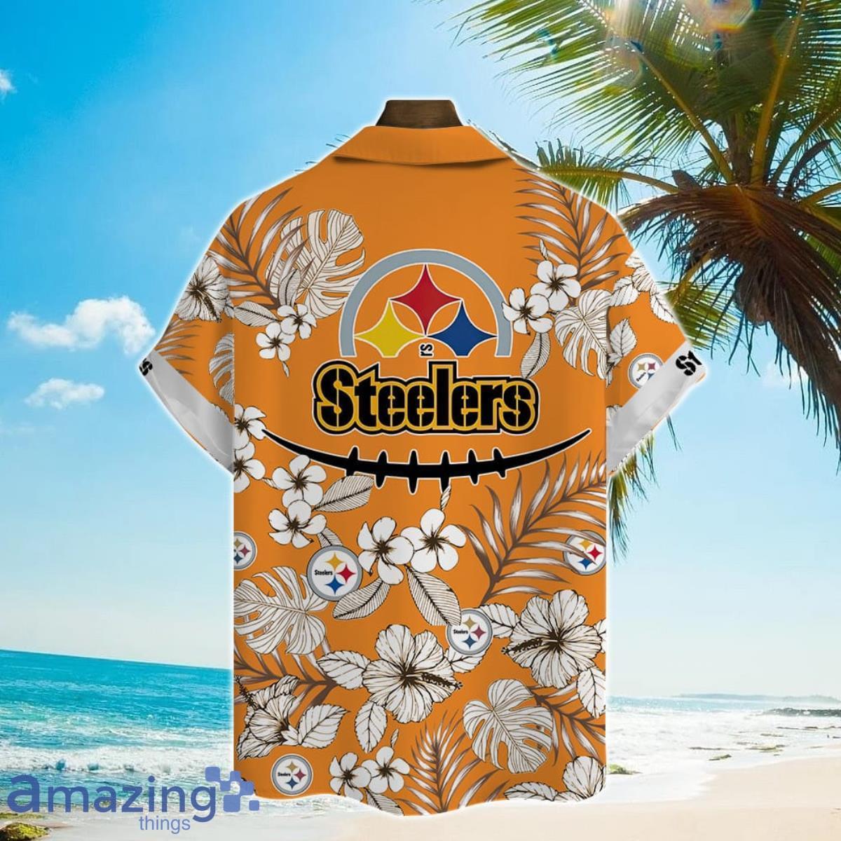 Pittsburgh Steelers NFL Hibiscus 2023 AOP Hawaiian Shirt For Men Women image Pittsburgh Steelers NFL Hibiscus 2023 AOP Hawaiian Shirt For Men Women Product Photo 3