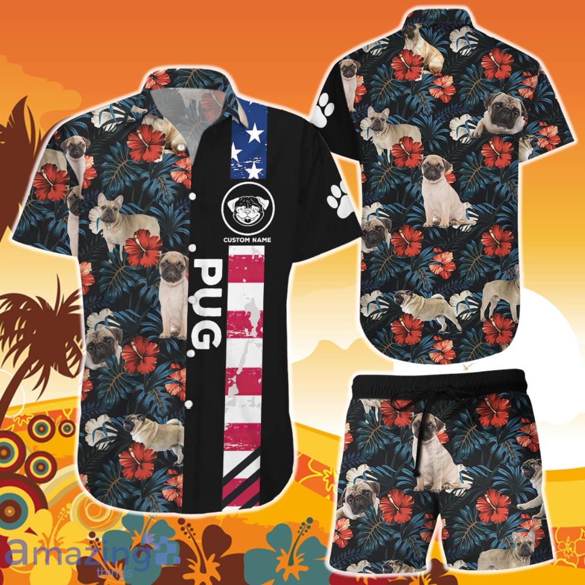 Pug Dog American Flag Tropical Hawaiian Shirt and Short Gifts For Pug Owners Product Photo 1