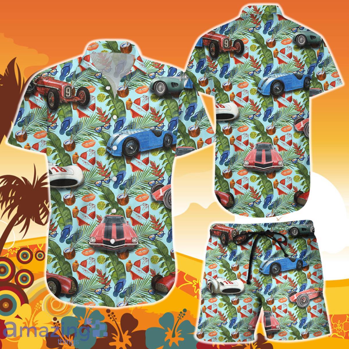 Racing Car Vintage Tropical HawaiiShirt and Short  Summer Gifts For Men Product Photo 1