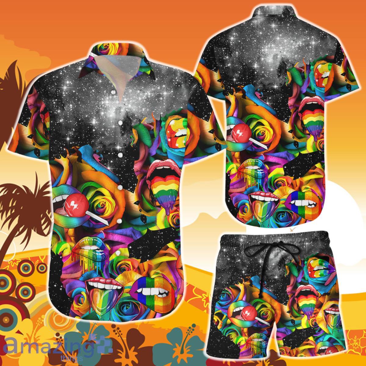 Rainbow LGBT Lips Roses Hawaii Shirt and Short Lgbt Gifts Product Photo 1