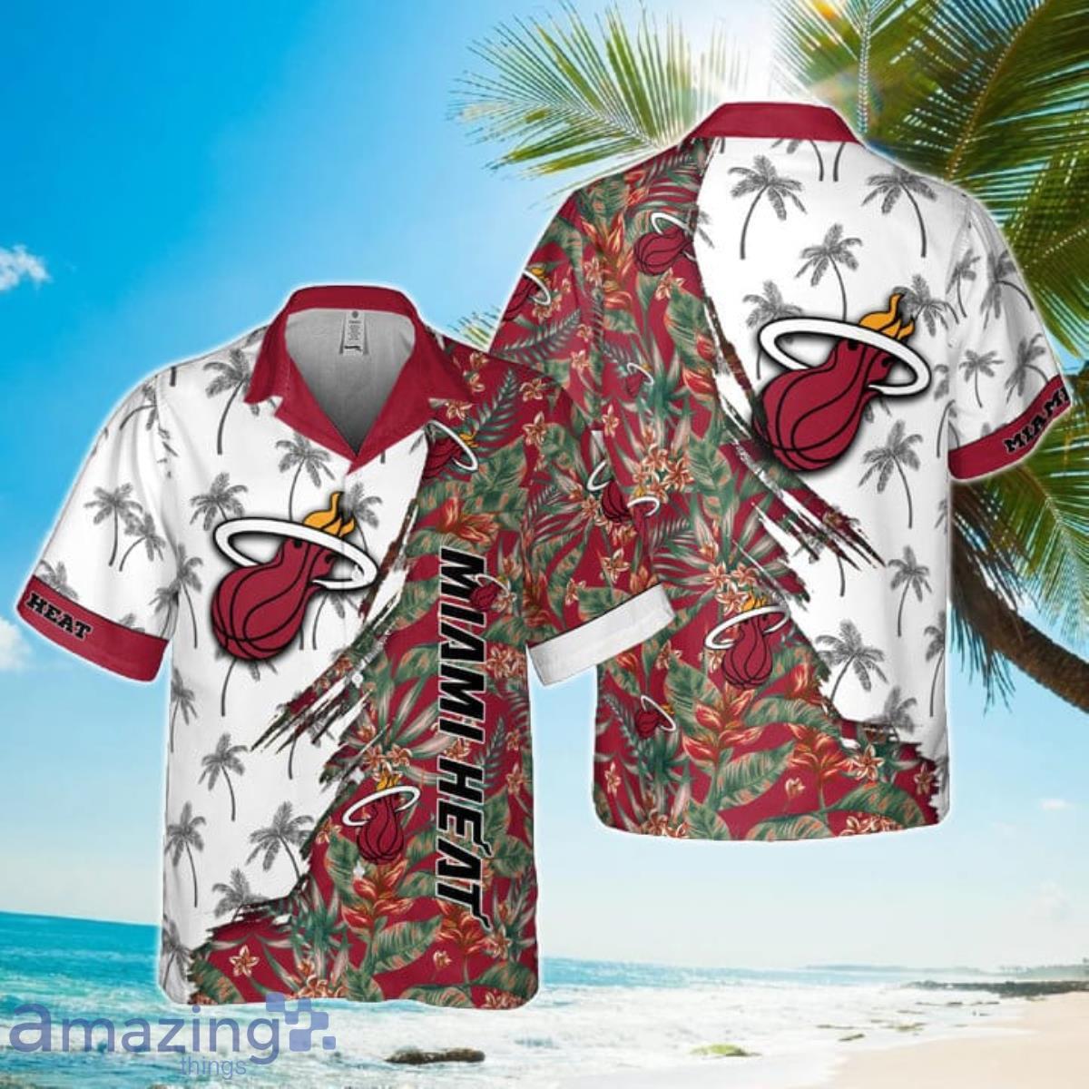 Retro NBA Miami Heat Tropical Flowers Hawaiian Shirt Product Photo 1
