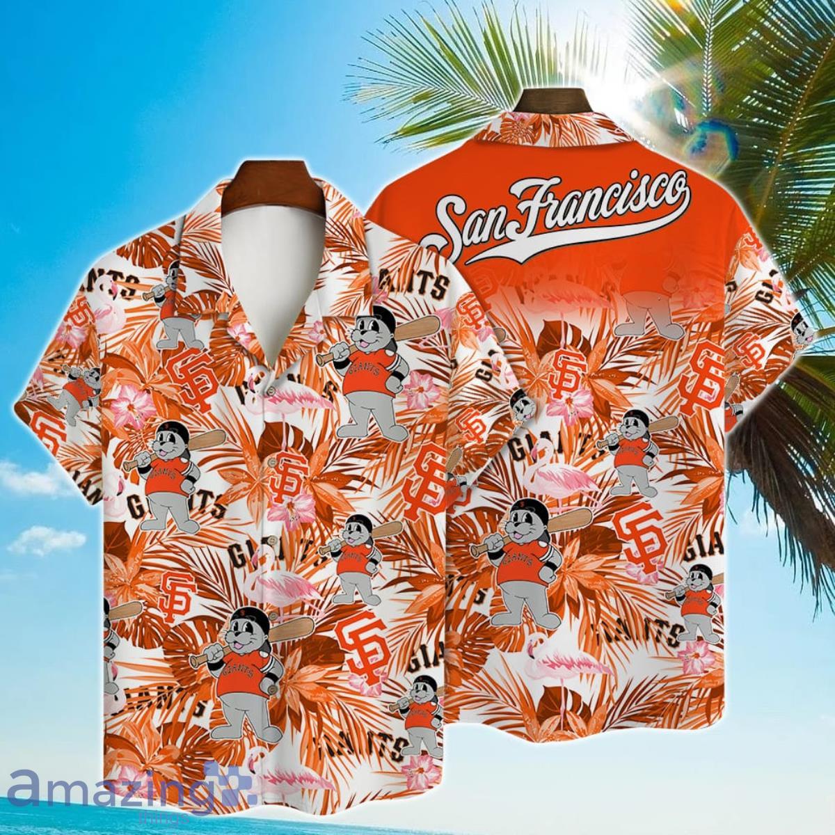 San Francisco Giants Major League Baseball Mascot And Hibiscus Pattern 3D Hawaiian Shirt Product Photo 1