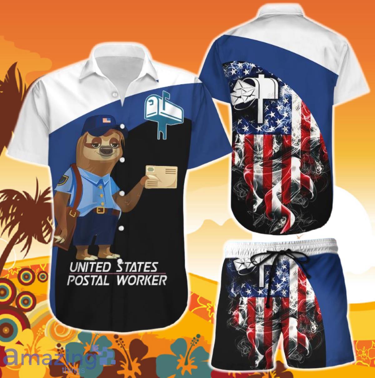 Sloth Hawaiian Shirt And Short Postal Worker Sloth United States Unique Gifts For Postal Workers Product Photo 1