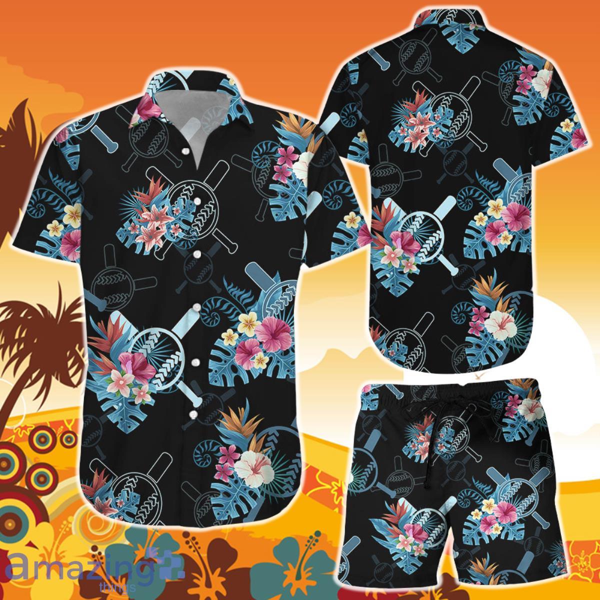 Softball Style Shirts Softball Tropical Pattern Hawaiian Shirt And Short Softball Gift Ideas For Players Product Photo 1