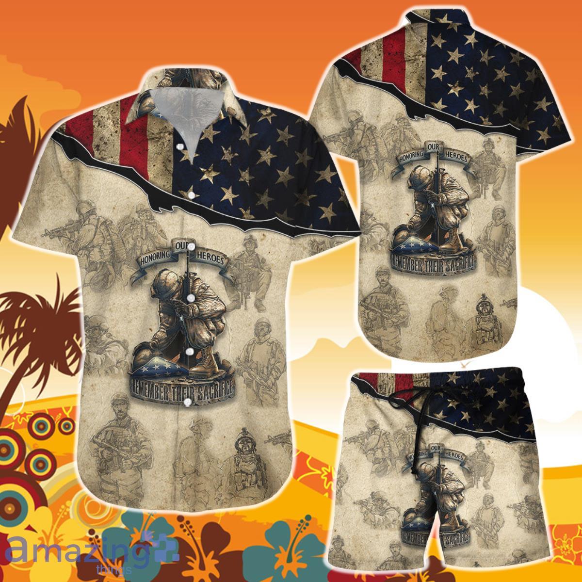 Soldier Hawaiian Shirt And Short Honoring Our Heroes Remember Their Sacrifice Army Presents Product Photo 1