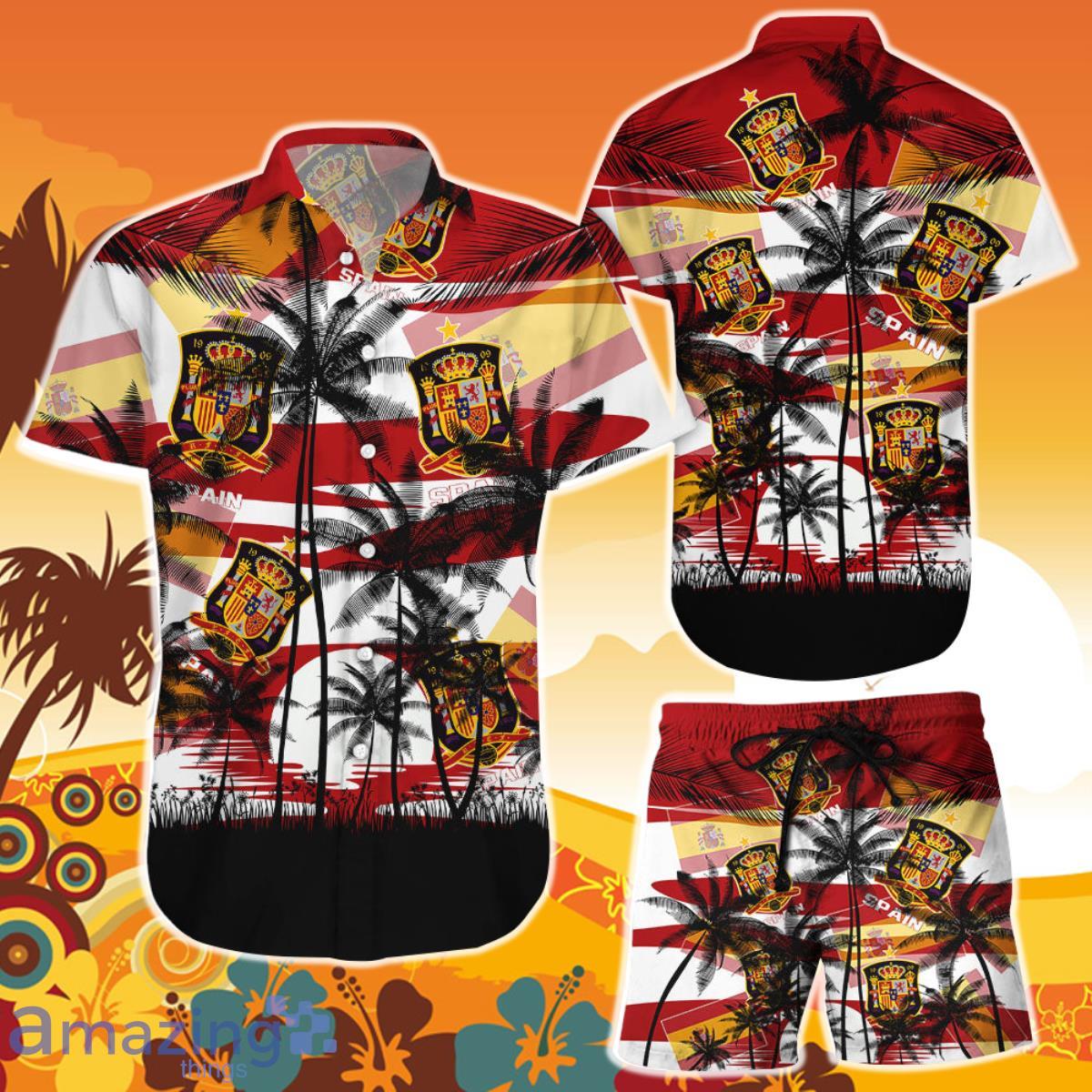 Spain Coconut Pattern Hawaiian Soccer Team World Cup 2022 Qatar Champions Football Shirt and Short Product Photo 1