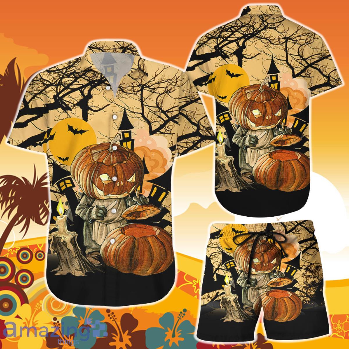 Spooky Hawaiian Shirt And Short Pumpkin Halloween Spooky Pumpkin Flavored Gifts Product Photo 1