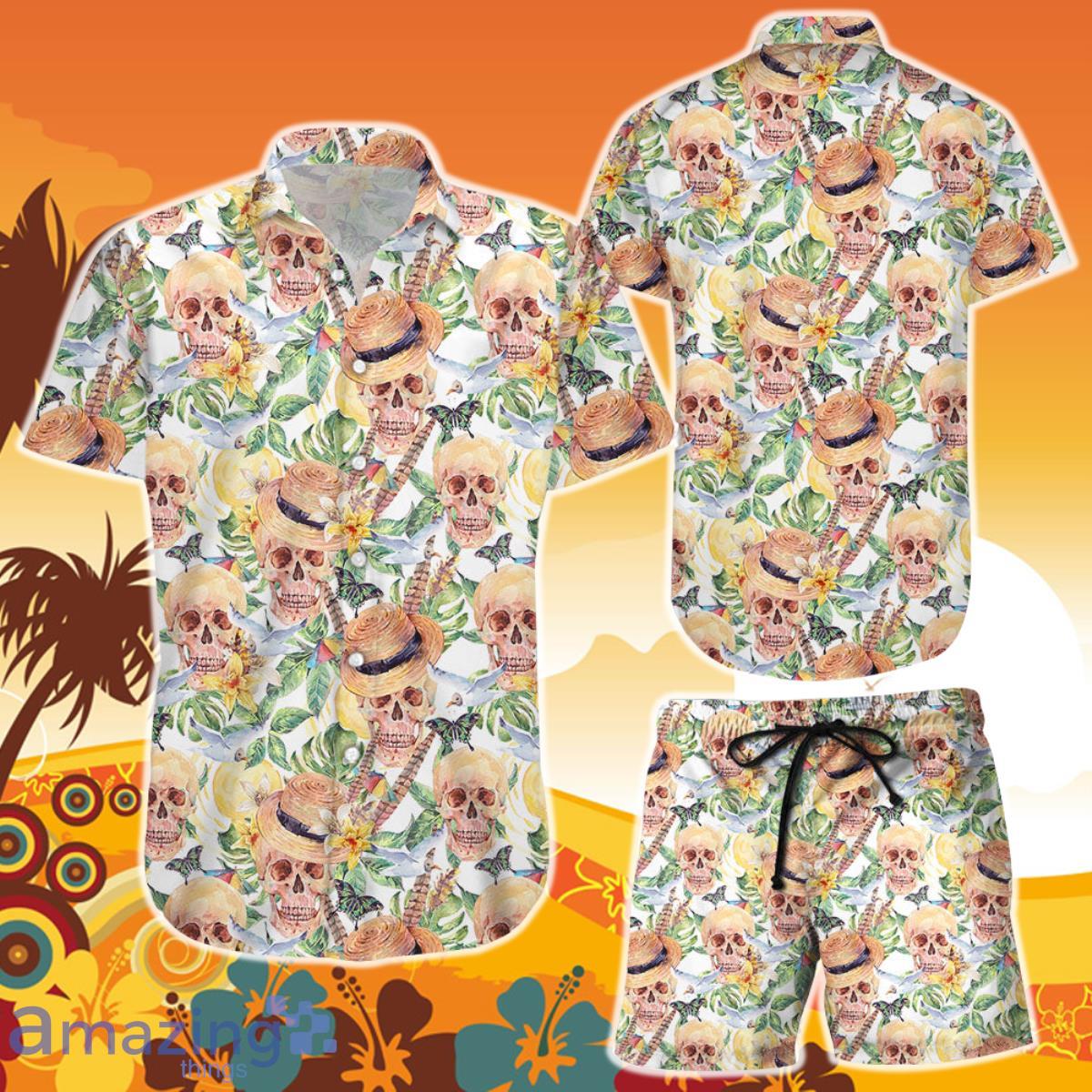 Sugar Skull Hawaiian Shirt And Short Summer Watercolor Skull Button Down Shirts Skull Birthday Presents Product Photo 1
