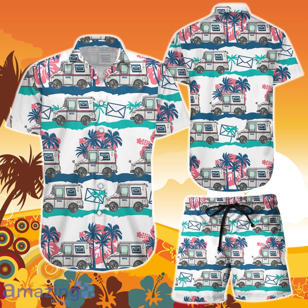 Summer Hawaiian Shirt And Short Postal Worker Trucks Coconuts Pattern Gifts To Postal Employees Product Photo 1