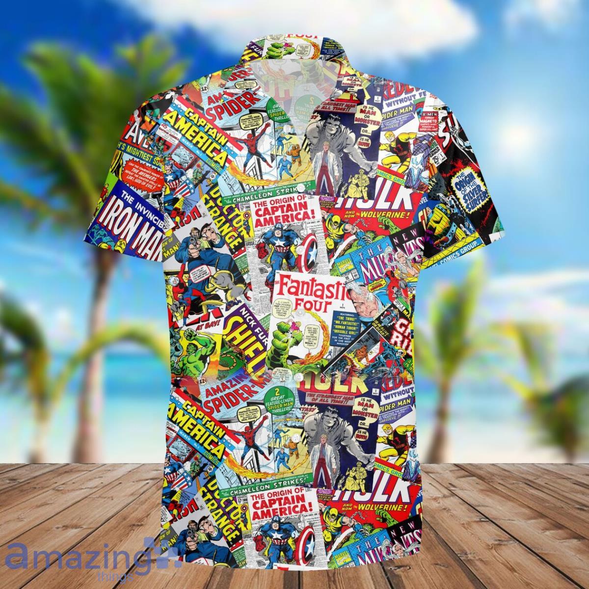 Superhero Comic 80s Beach Floral Hawaiian Button Shirt Product Photo 1