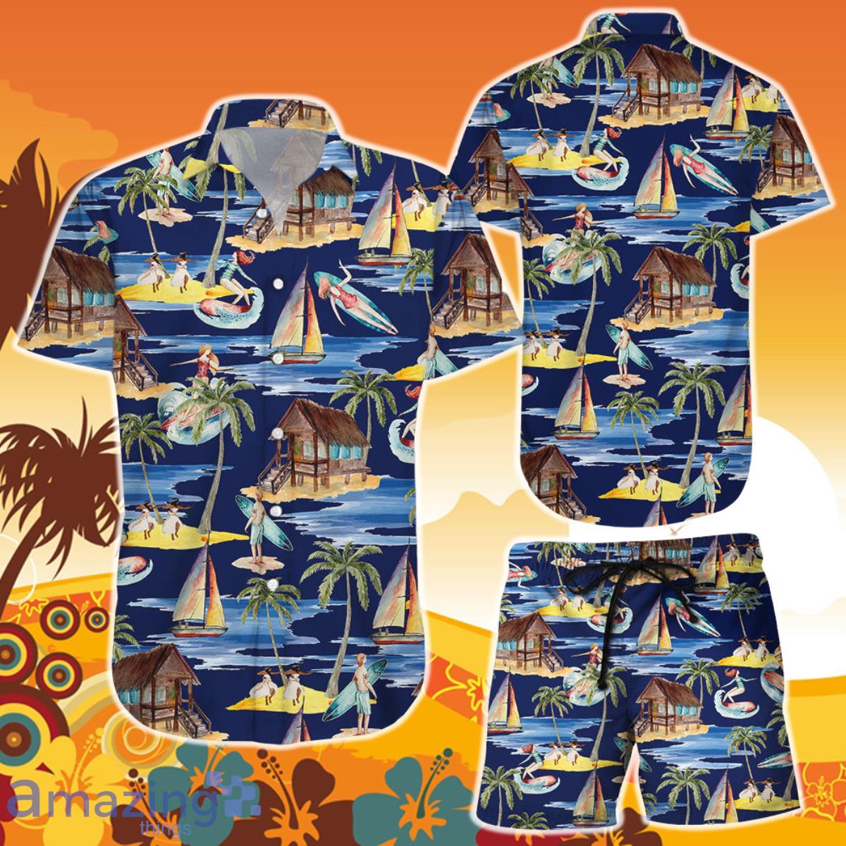 Surfing Hawaiian Shirt And Short Surfing Summer Caribbean Party Stag Sail Boat Summer Holiday Gift Product Photo 1