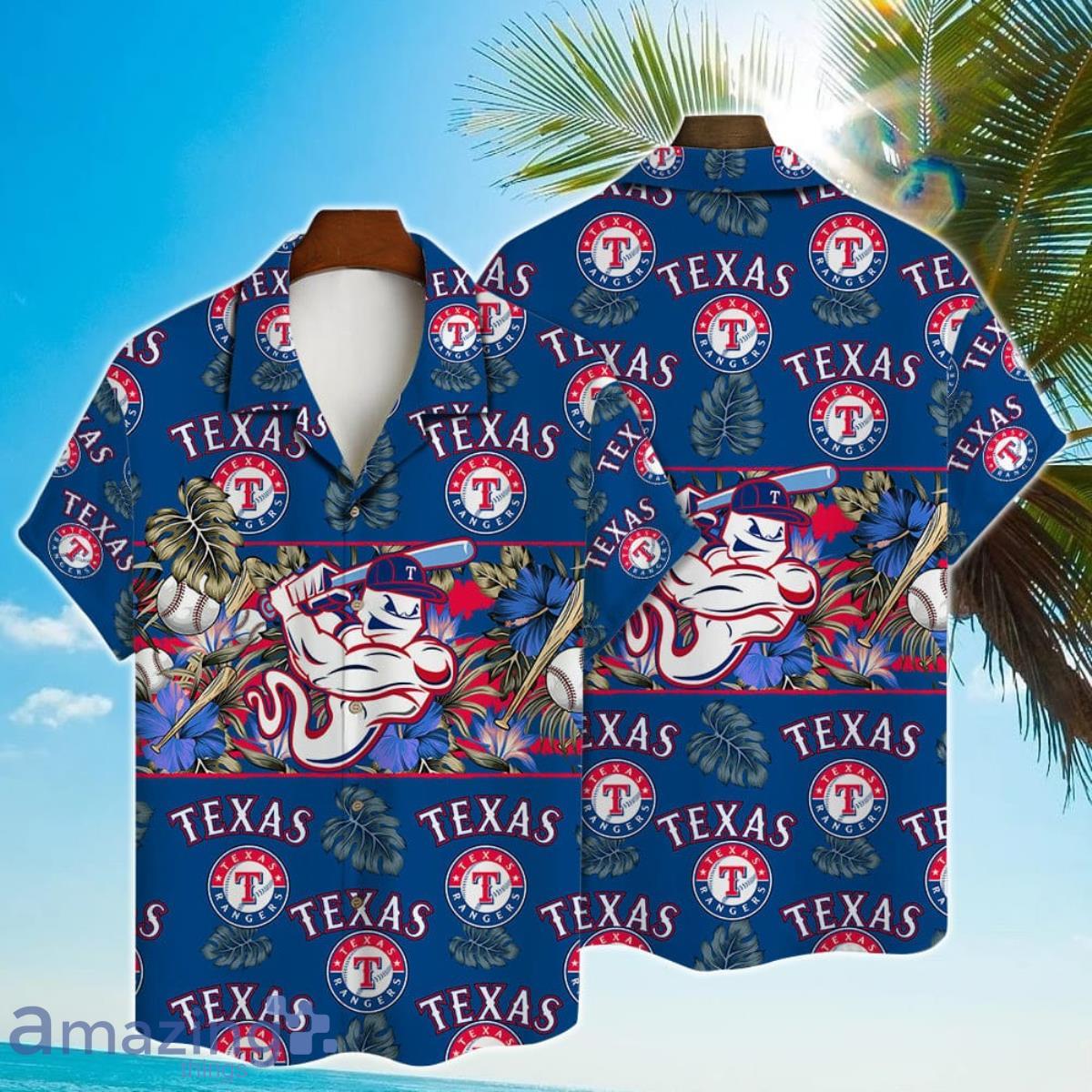 Texas Rangers Mascot And Leaves Tropical Pattern Hawaiian Shirt For Men  Women