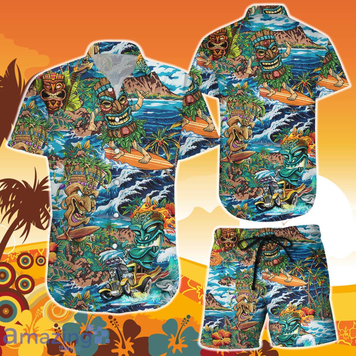 Tiki Hawaiian Shirt And Short Awesome Tropical Surfing Tiki Hawaii Gift Ideas Product Photo 1